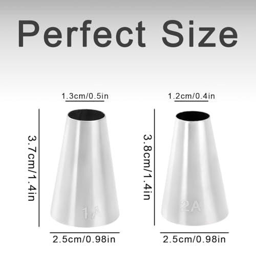 6 Pcs 1A&2A Piping Tip Set Large Large 1A Tip for Cake Decorating 2A Stainless Steel Piping Tips for Cake Cookies Pastry Fondant Cream Bag Filler