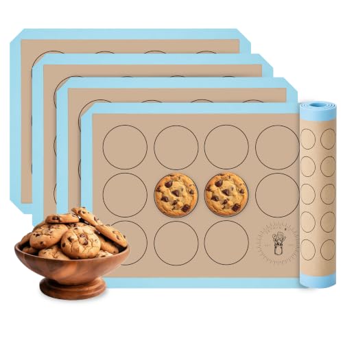 Silicone Baking Mats, Cookie Baking Mats, Half Sheet Reusable Pack of 4 - color: Cookie Baking Mats Blue, size: 1/2 Size Pack of 4
