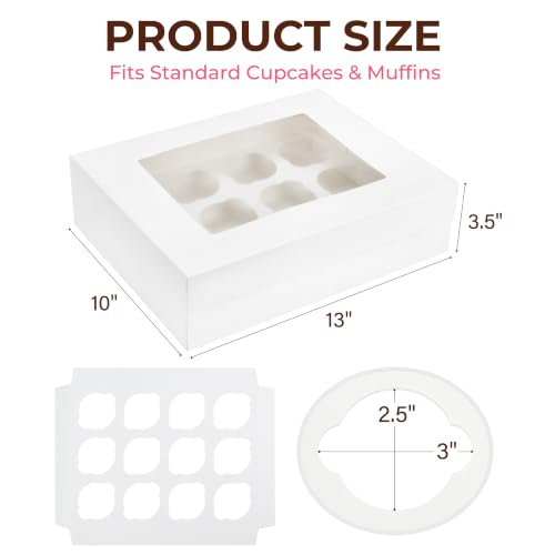 LotFancy 12pcs Cupcake Boxes, 12 Count Bakery Boxes with Windows & Inserts