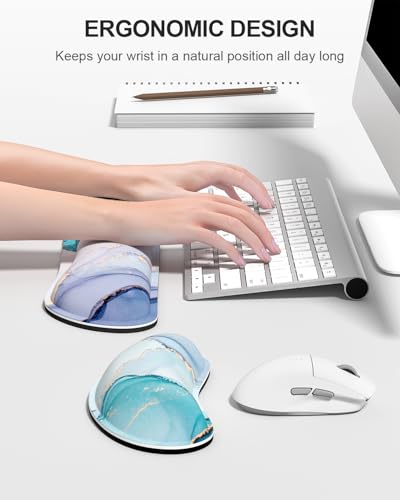 Large Mouse Pad with Wrist Rests for Keyboard & Mouse, Thick Soft Ergonomic Memory Foam Wrist Supports, Big & Long Desk Mat 35.5 x 15.7 in, for Office Gaming Computer, Blue Pink Marble - color: Ink Teal Blue Pink Marble