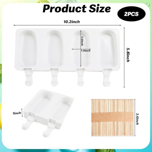 Silicone Popsicle Molds, 2 Pcs White Popsicles Molds, 4 Cavities Ice Cream Mold with 50 Wooden Sticks for Making Cakesicles Fudgesicle Candy DIY Cake Ice Pop Summer Party Supplies - color: White