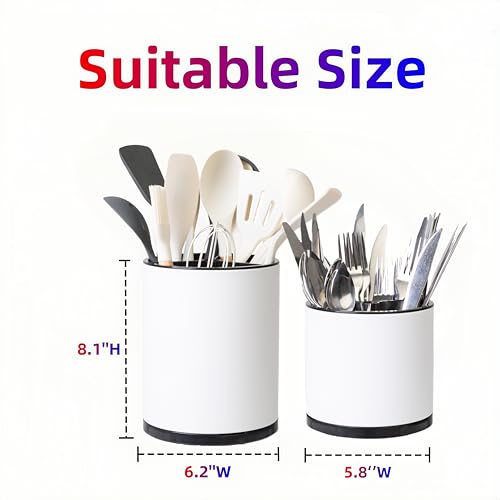 LIBODOUR Kitchen Utensil Holder,Large 360°Rotating For Countertop(2 Set) - color: white, size: Large & Medium