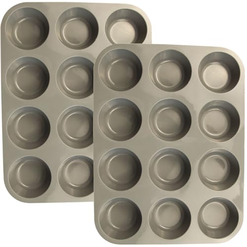 12 Cups Silicone Mini Muffin Pan Set, Nonstick Mini Cupcake Pans, BPA Free Small Muffin Tin for Baking, Set of 2 (Gray+Gray) - color: Set of 2--12 Cups (Grey+Grey)