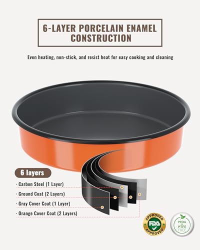 Round Turkey Roasting Pan Set of 4, Enamel Deep Dish Pizza Baking Pan - color: Orange