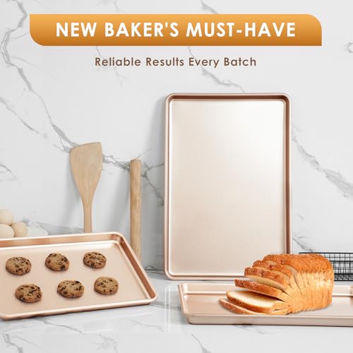 Baking Sheet Pan Set of 3, Nonstick Commercial Cookie Sheets for Baking - color: Rose Gold