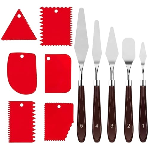 11Pcs Pallet Knife Set, Professional Palette Knives for Acrylic Paint, Stainless Steel Paint Spatula With 6 Plastic Scrapers Paint Tool for Oil, Canvas, Acrylic Painting and Cake