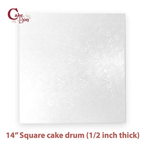 Cakebon Cake Boards 14" White Square Cake Drums 1/2" Wrapped Edge 1Pack - color: White, size: 14 Inch