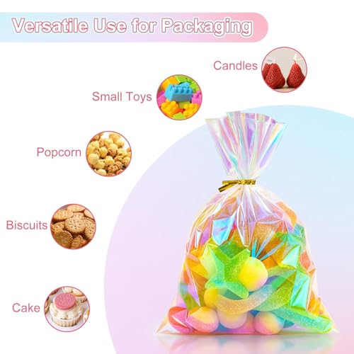 MS.YANGJI 100 PCS Cellophane Treat Bags,6x9 Inch Holographic Bags with Twist Ties,for Holiday Valentines Party Weddings Birthday Party Gift Wrapping - size: 6x9inch