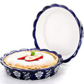 Tosnail 2 Pack 9.5" Ceramic Pie Pan, Deep Pie Dish, Fancy Pie Plates, Nonstick Large Quiche Pan Round Baking Dish for Fruit Tarts, Apple Pies, Cakes, Quiches