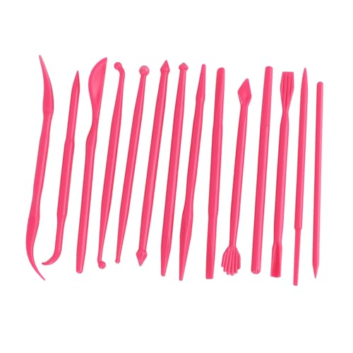 Clay Sculpting Tools, Premium 14 piece Polymer Modeling kit with Ergonomic Handles for Soft Clay Cake Fondant Pottery Artists Beginners Rose red - color: Rose Red