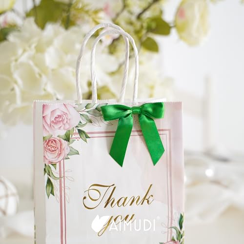 AIMUDI Emerald Green Satin Bows - 50 Count, Perfect for Holidays & Special Occasions - 2.5" Pre-Tied Mini Bows with Twist Ties - color: Green