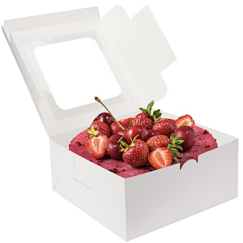 Moretoes 40pcs Cake Boxes, 10x10x5 Inch White Bakery Boxes with Window for Valentine's Day, Mother's Day, Pastries, Cookies, Pie, Cupcakes - size: D-40pcs-10*10*5in