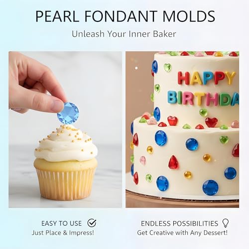 Gems Heart Fondant Molds Silicone, 4 Pakcs Sphere Round Cake Pop Mold for Cupcake Toppers Candy Clay Gem Tools for Birthday Wedding Party - color: 4Packs Gems Silicone Molds