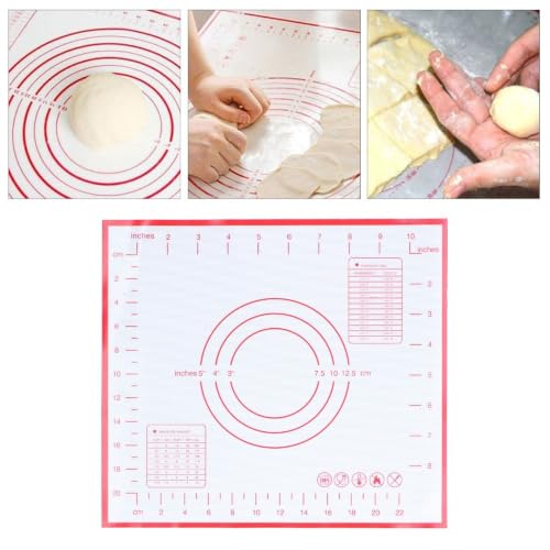 Silicone Dough Kneading Mat, Non Stick Pastry Rolling Mat with Measurement Grid for Home Kitchen Use, 11.4 x 10.2 in(Red) - color: Red