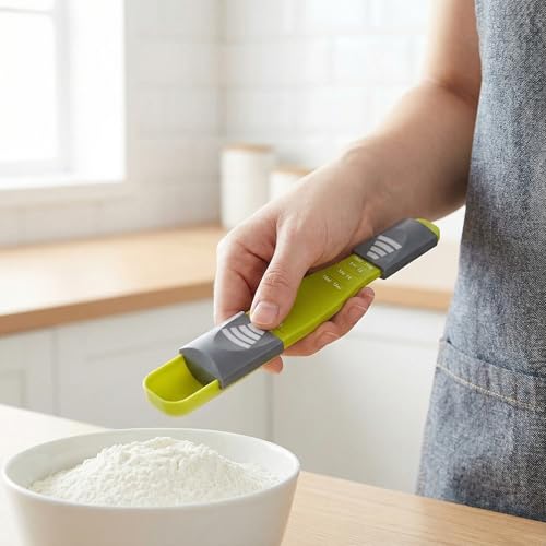 Adjustable Measuring Spoon with Sliding Scale – Multi-Size Kitchen Measuring Tool for Baking & Cooking, All-in-One Measuring Spoon Gadget for Flour, Sugar, Spices & Liquids, Easy Home Use