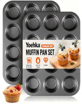Yoehka 2 Pack Muffin Pan for Baking, Non-stick Cupcake Pan Set, Black