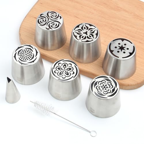 8 Pieces Stainless Steel Extra Large Russian Tulip Icing Tips Kit - color: SILVER SET12