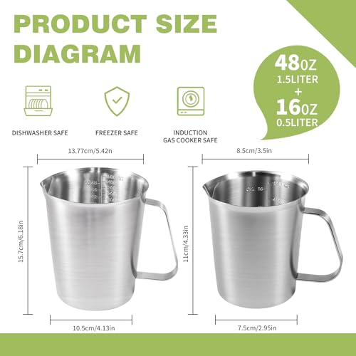 Stainless Steel Metal Measuring Cup w/Handle for Liquid,48&16oz - size: 48 oz+16 oz