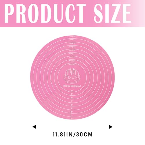 DOERDO Silicone Cake Mat - 12 Inch Round Non-Stick Baking Mat with Measurements Reusable Heat Resistant Pastry Pad for Rolling Dough Cake Turntable Pizza Cookie