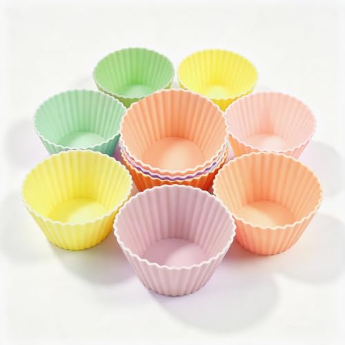 12 Pack Silicone Baking Cups, 6 Colors Silicone Muffin Liners Reusable - color: Macaron