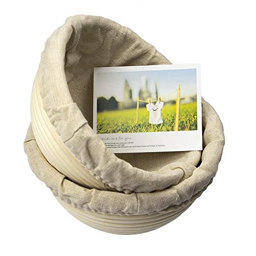 7 Inch Round Banneton Bread Proofing Basket 2 pcs Natural Rattan Cane Brotform Handmade& Linen Liner Cloth - size: 7" Round 2 Pack