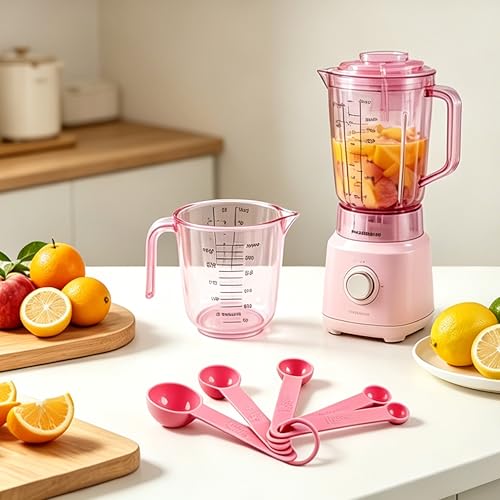 Pink Plastic Measuring Cup and Spoons Set