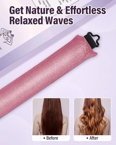 Heatless Hair Curler Overnight Curls-3 Pcs No Heat Curling Blowout Rod to Sleep In,Hair Rollers with Satin Scarf - color: Dusty rose(Pack of 3)