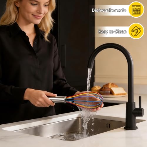 Silicone Whisk Set,Stainless Steel Handle Whisk 8" 10" 12" Rubber Whisks Cooking Non Scratch High Heat Resistant,Balloon Egg Beater for Whisking,Beating,Blending Ingredients,Mixing Sauces,Rainbow - color: Rainbow, size: 8" 10" 12"