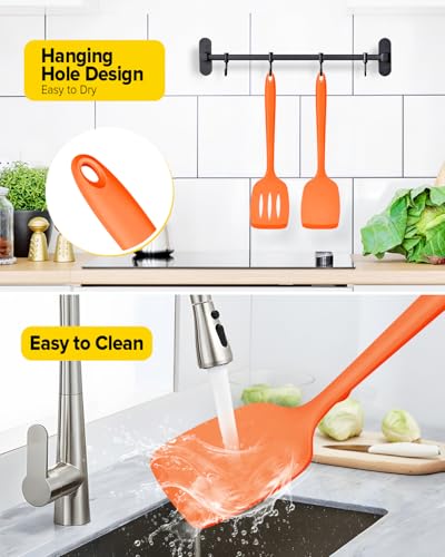 BUNDLEPRO Silicone Spatula, Solid & Slotted Turner, One-Piece,2 Pack,Orange - color: Orange
