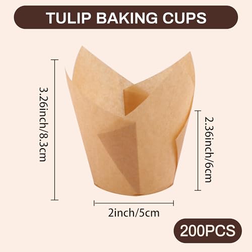 200PCS Tulip Cupcake Liners, Parchment Muffin Liners, Natural - color: Natural, size: 200 Count