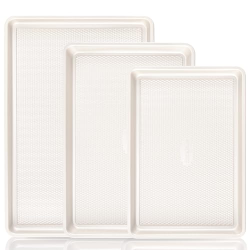 HONGBAKE 3 Pack Nonstick Ceramic Baking Sheet Pan Set for Oven, Non-Toxic Half/Quarter/Jelly Roll Pans with Diamond Texture, 0.8mm Aluminized Steel Cookie Trays for Cooking, Cream - color: Ceramic Cream(0.8mm Aluminized Steel & Ceramic Coating)