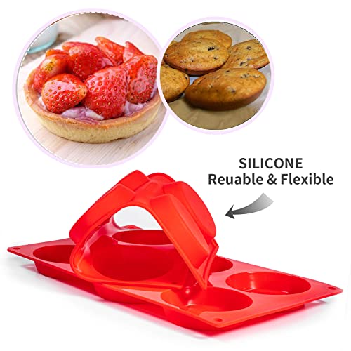 Silicone Muffin Top Pans, 2 Pack Non-stick 3" Whoopie Pie Baking Pan 3 Inch Round Tray Silicone Egg Sandwich Molds for Mini Cakes Biscuits Egg Cloud Bread Buns English Muffins Breakfast Sandwiches