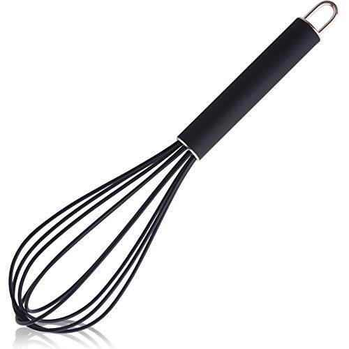 GorGin high temperature and easy to clean silicone whisk, stirrer, 10 inch, grip good grip design for Blending Whisking Beating Stirring Cooking Baking (1 Pack | black) - color: 1 Pack (black)