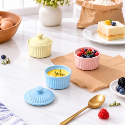 Small Ramekins with Lids, 5.5 Oz Full Capacity Ceramic Souffle Bowls, 5 Pcs - color: All Color