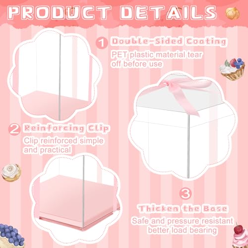 Watersay 6 Pack 12''x12''x13'' Pink Cake Box with Cake Boards and Ribbon - color: Pink, size: 12''x12''x13''