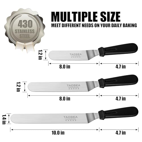 TACGEA Icing Spatula, Angled Offset Cake Spatula with 6", 8", 10" Stainless Steel Blade Set of 3