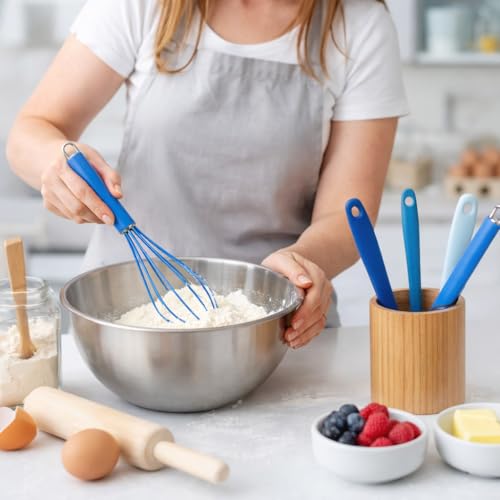 Alpine Cuisine 5-Piece Silicone Baking Tool Set Heat Resistant Spatulas and Whisk Tonal Blue