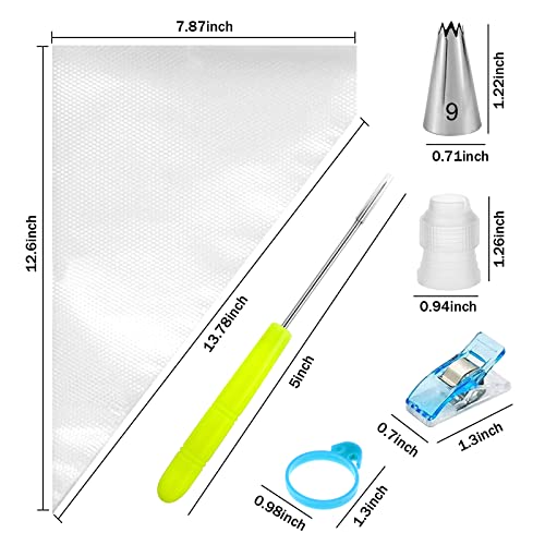Piping Bags and Tips Set - 100 12Inch Disposable Pastry Piping Bags for Royal Icing with 7 Frosting Tips, 10 Icing Bags Ties, 2 Scriber Needle - Tipless Piping Bags Kit for Cookies & Cake Decorating