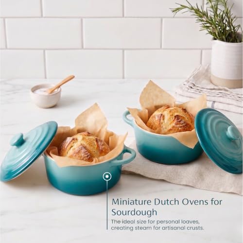 Kook Mini Cocotte, Lids, Handles, Dutch Oven, Set of 4, 12 oz, Sky Blue - color: Sky Blue