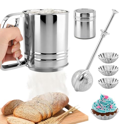 Flour Sifter Set, 4‑in‑1 Stainless Steel Double Layer Fine Mesh Sifter