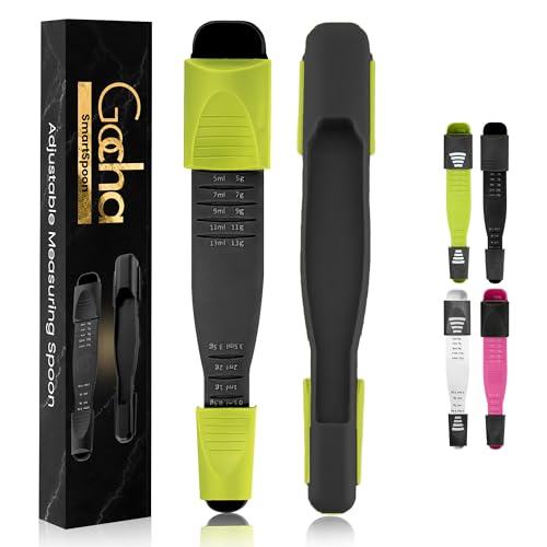 GOCHA Gadgets Adjustable Measuring Spoon, Double Ended, 9-in-1, Black Green - color: Black Green