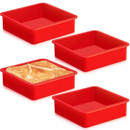 Geetery Set of 4 Silicone Square Cake Pan Silicone Brownie Pan Nonstick Baking Mold for Muffin Bread Rice Crispy Lasagna Pie, Red(6 x 6 x 2 Inches) - size: 6 x 6 x 2 Inches