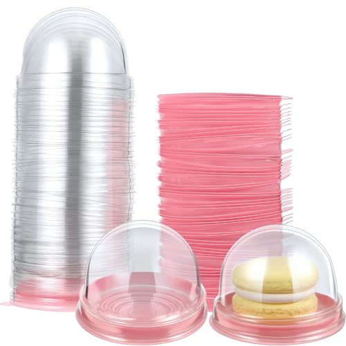 Patelai 50 Pcs Mini Cupcake Containers Clear Plastic Dome Boxes, Pink - color: Pink