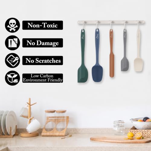 HOTEC 600℉ Heat Resistant Silicone Rubber Spatula Set, Neutral, Set of 5 - color: Neutral