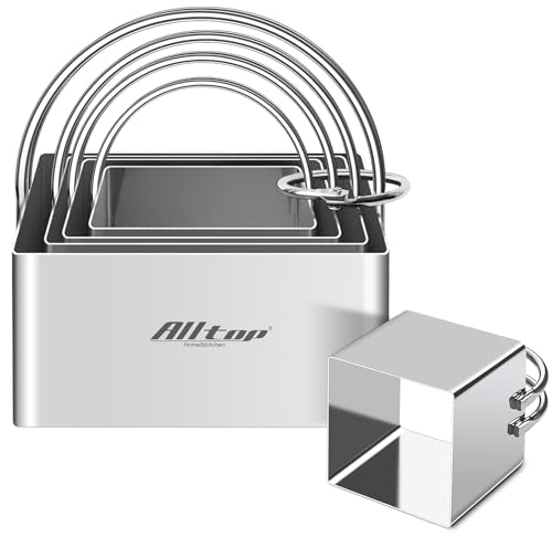 ALLTOP 5 Pieces Biscuit Cutter with Handle, Stainless Steel - style: Square Plain