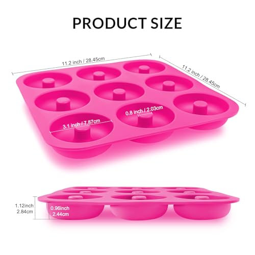 Large Silicone Donut Pan for Baking,9 Cavity Non-Stick Food Molds - color: Hot Pink