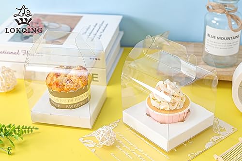 12 Pack Clear Plastic Individual Cupcake Containers with Handles