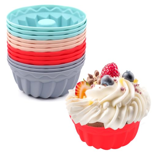 12 Pack Reusable Silicone Cupcake Liners Baking Cups Liners - color: Red, Pink, Grey, Light Green