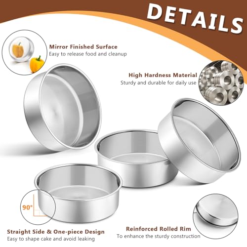 P&P CHEF 6 Inch Cake Pan, Stainless Steel Round Cake Pans, Silver & 4 Pcs - color: Silver, size: 6 Inch