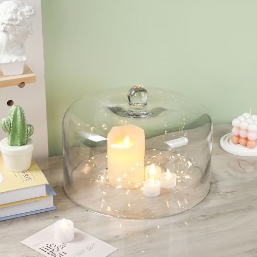12" Wide Handmade Sturdy Glass Cake Dome, Cake Cover Lid for Cake, Food and Display, Glass Topper For Cake Plate And Cake Stand, Cake Stand Topper, Glass Dome Cloche, Glasss (12"x8") - size: 12"x8"